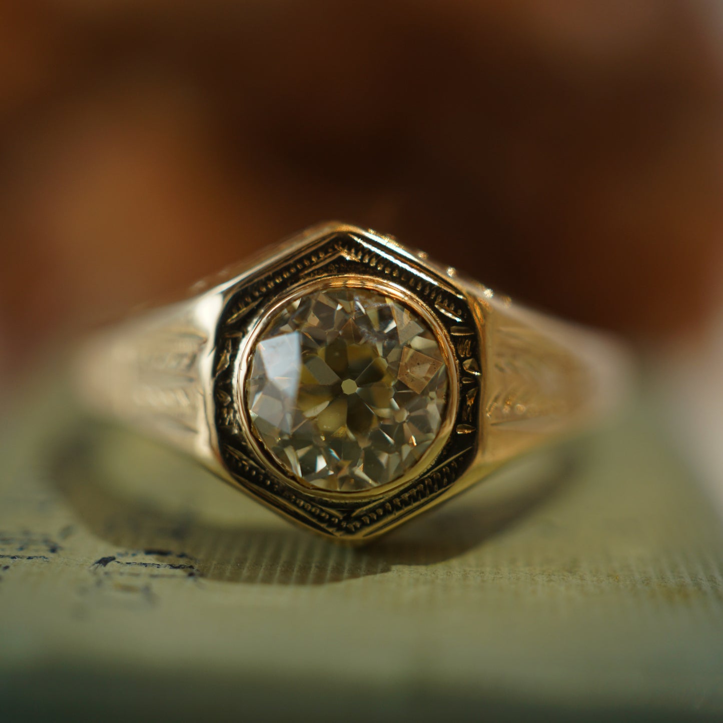 Engraved Victorian Diamond Engagement Ring in 10k Yellow Gold
