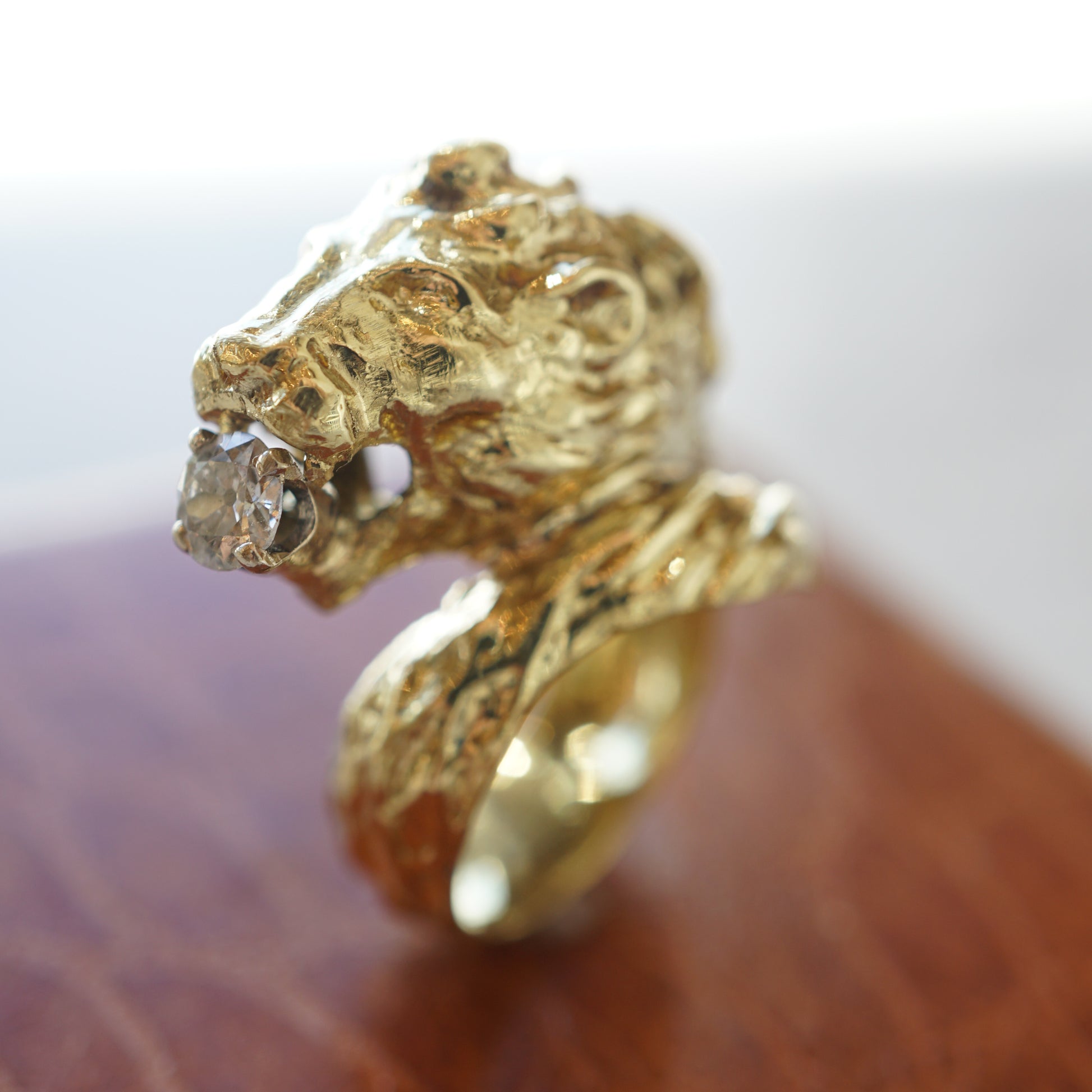 .24 Vintage Mid-Century Diamond Lion Ring in 18k Yellow Gold