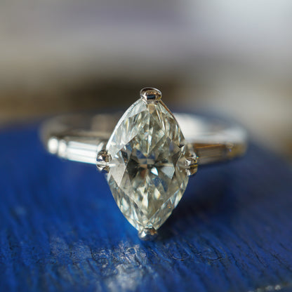 Mid-Century 1.34 Marquise Diamond Engagement Ring in 14k White Gold