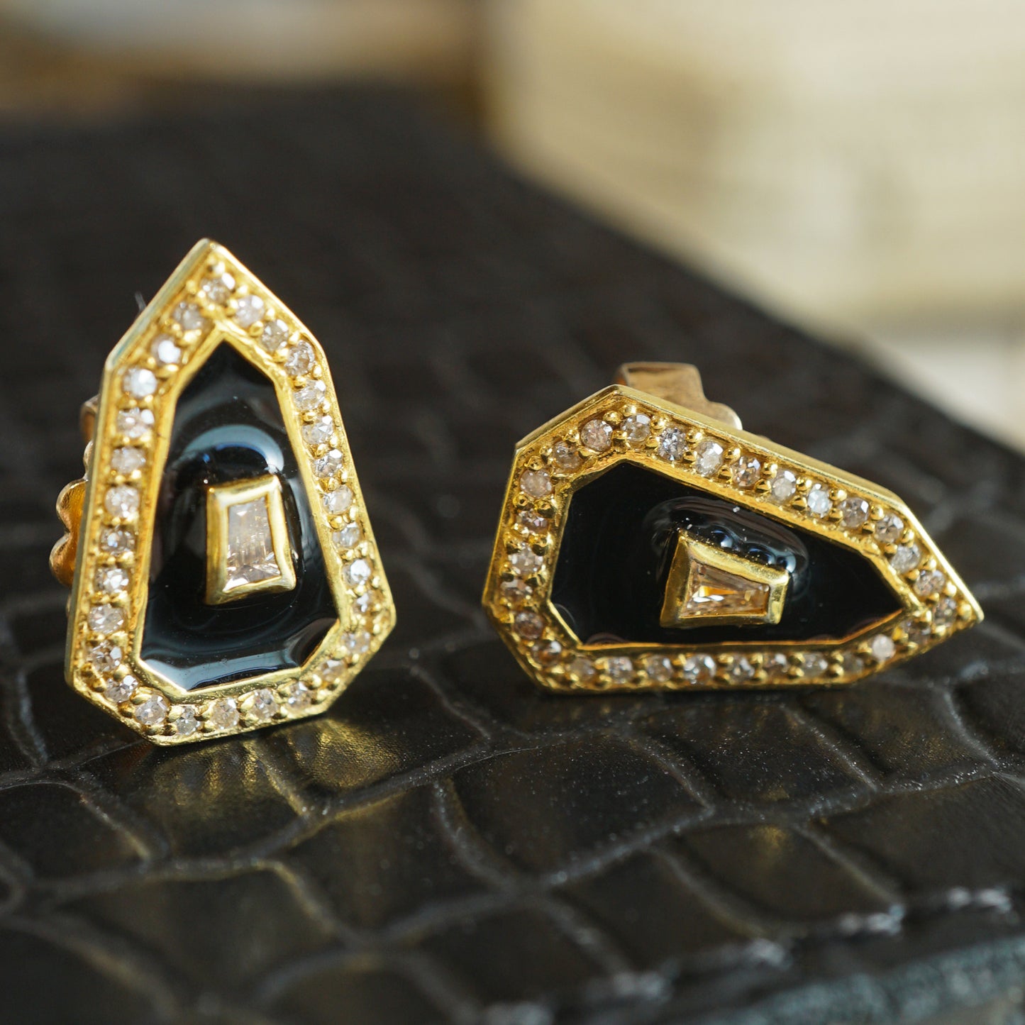 .42 Vermeil Diamond & Enamel Stud Earrings