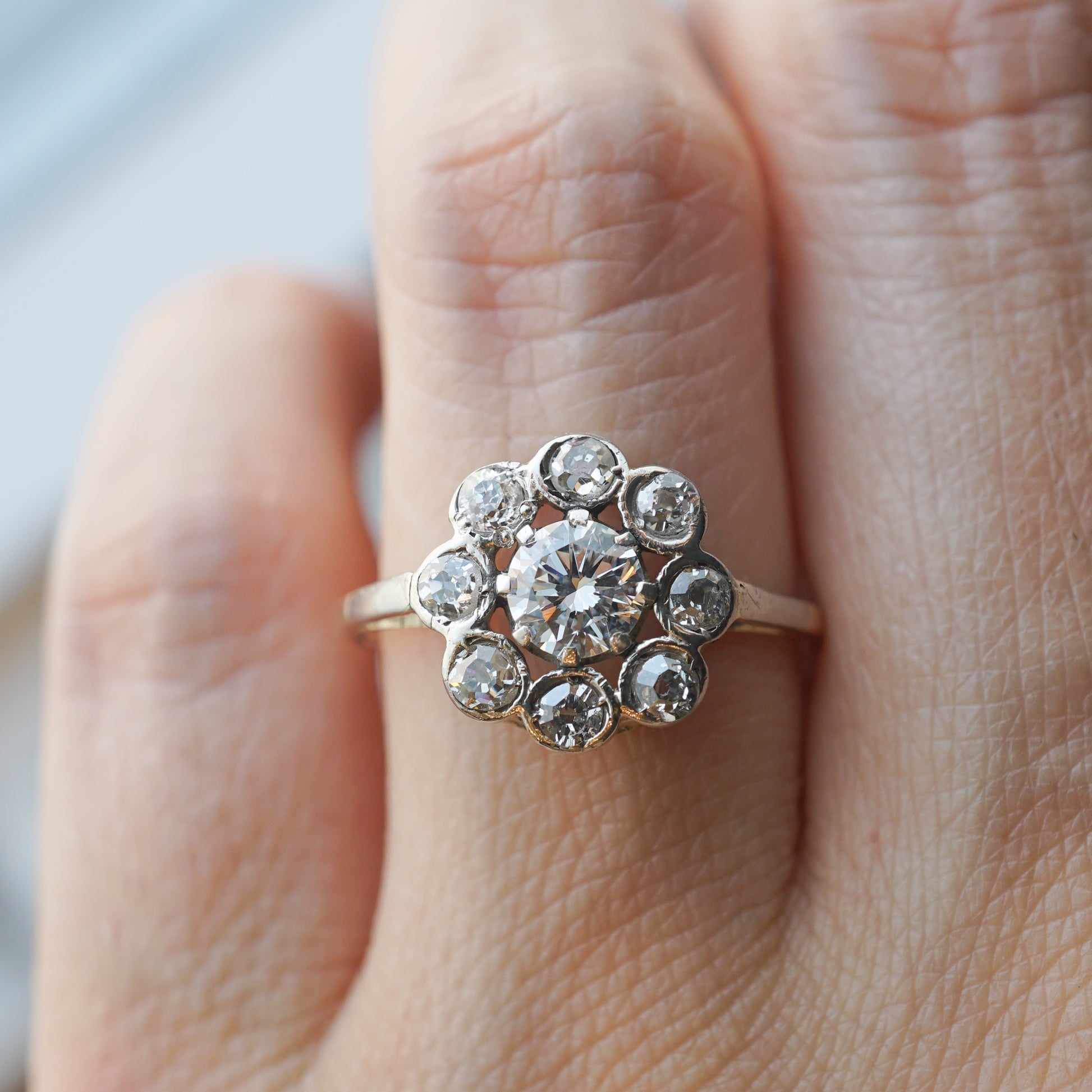 Victorian Bezel Set Diamond Cluster Engagement Ring in Silver