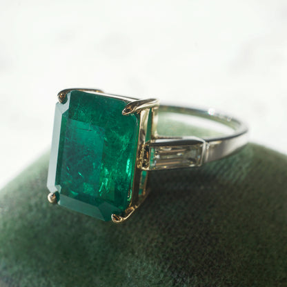 Step Cut Emerald & Diamond Ring in Platinum & 14k Yellow Gold