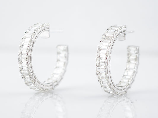 ***RTV***Hoop Earrings Modern 17.97 Emerald Cut Diamonds in 18K White Gold