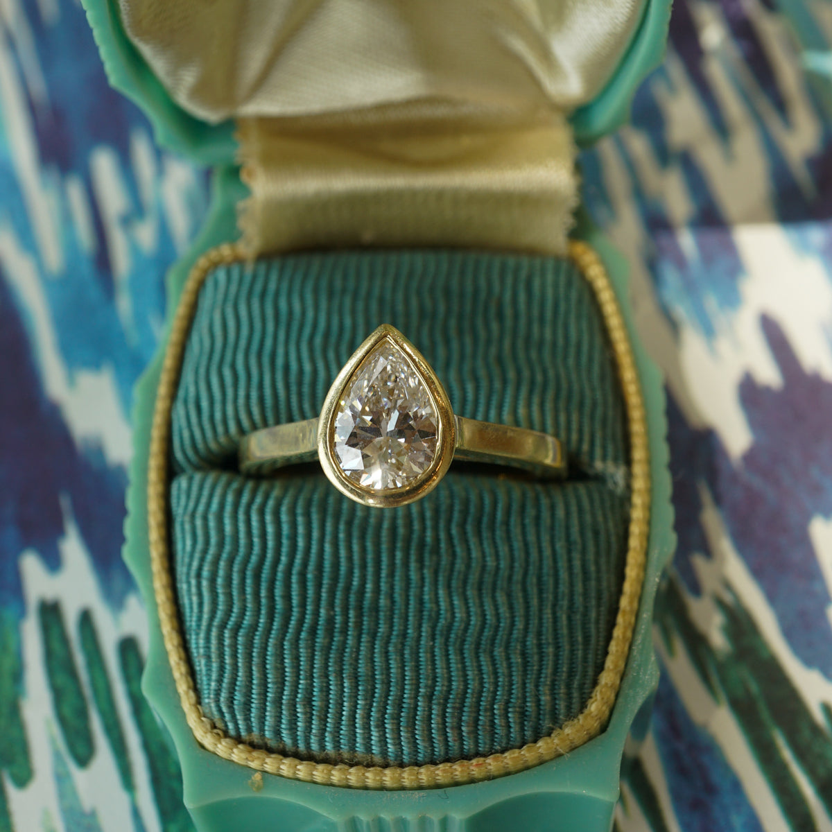 Pear Cut Bezel Set Diamond Engagement Ring in 18k Yellow Gold ...