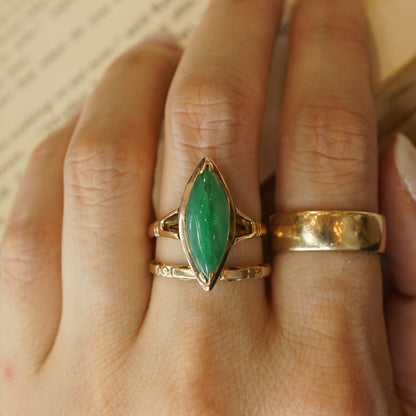 Mid-Century Marquise Shaped Jade Ring in 14k Yellow Gold