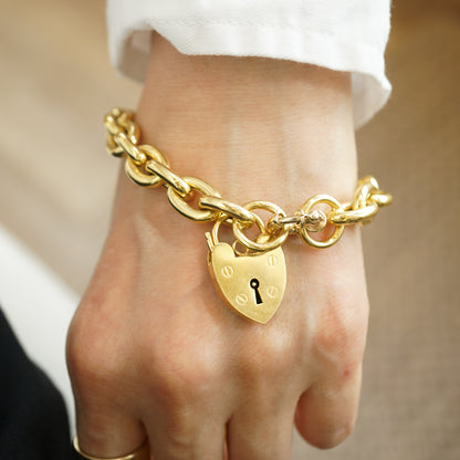 Heart Padlock Chain Bracelet in 14k Yellow Gold