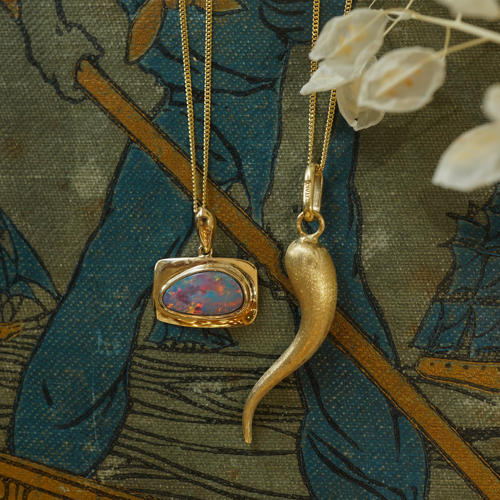 Black Boulder Opal Pendant Necklace in 18k Yellow Gold