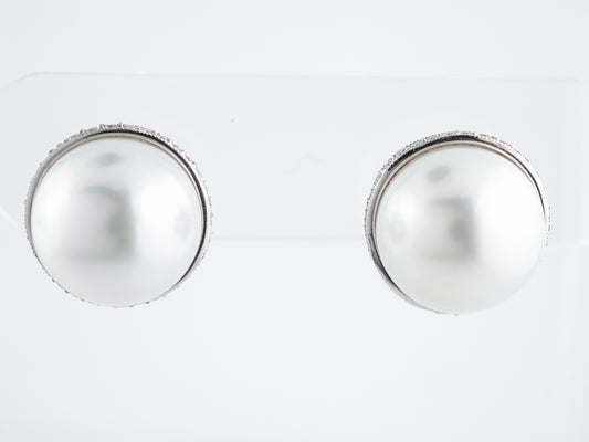 Stud Earrings Modern Pearl & .87 Round Brilliant Cut Diamonds in Platinum