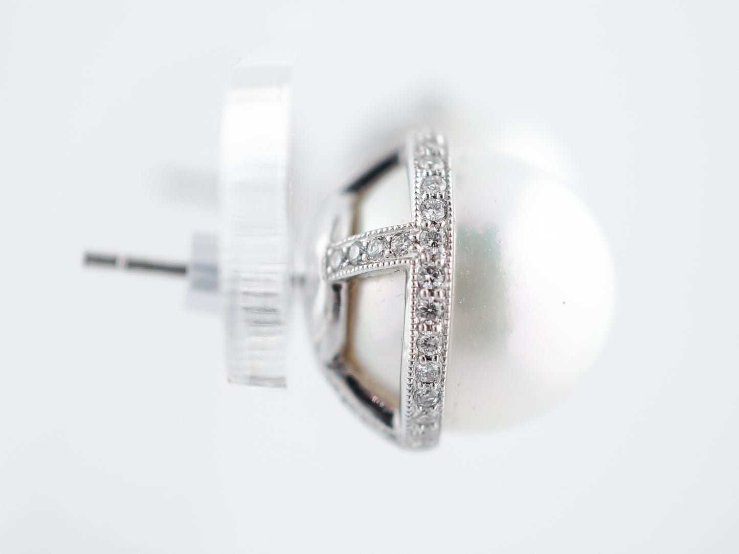 Stud Earrings Modern Pearl & .87 Round Brilliant Cut Diamonds in Platinum