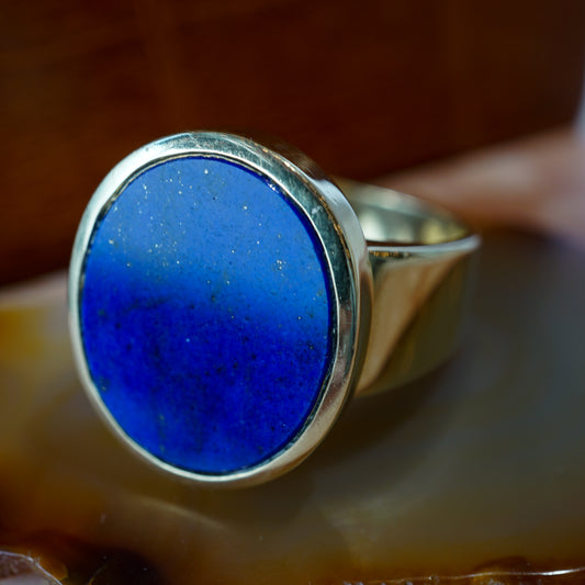 Mid-Century Lapis Lazuli Tablet Ring in 14k Yellow Gold