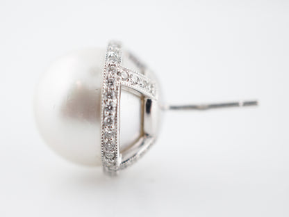 Stud Earrings Modern Pearl & .87 Round Brilliant Cut Diamonds in Platinum