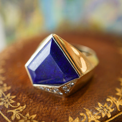 Lapis Lazuli & Diamond Cocktail Ring in 14k Yellow Gold