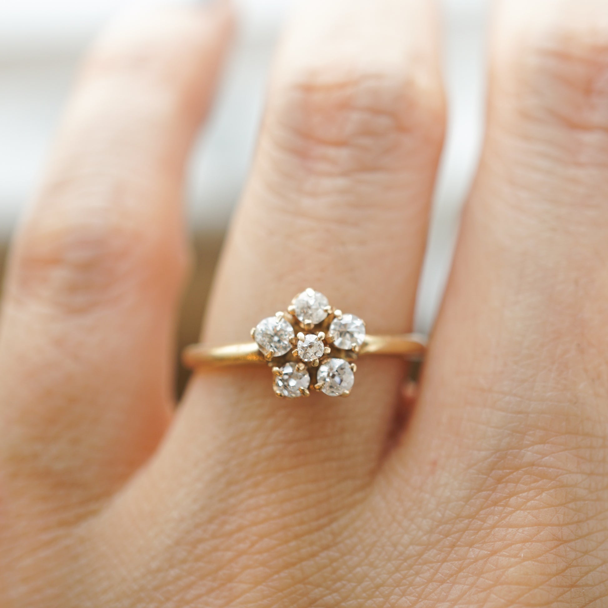 Dainty Victorian Diamond Cluster Engagement Ring in 14k Yellow Gold