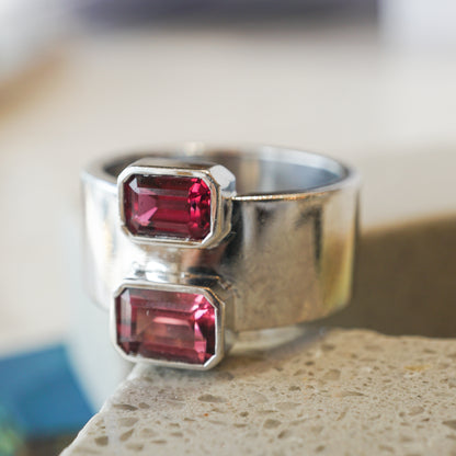 Emerald Cut Pink Tourmaline Ring in 14k White Gold