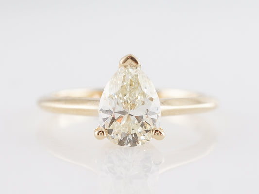 Solitaire Pear Cut Diamond Engagement Ring in 14k Yellow Gold