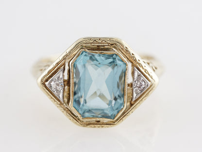 Two-Tone Floating Bezel Aquamarine Ring w/ Diamonds