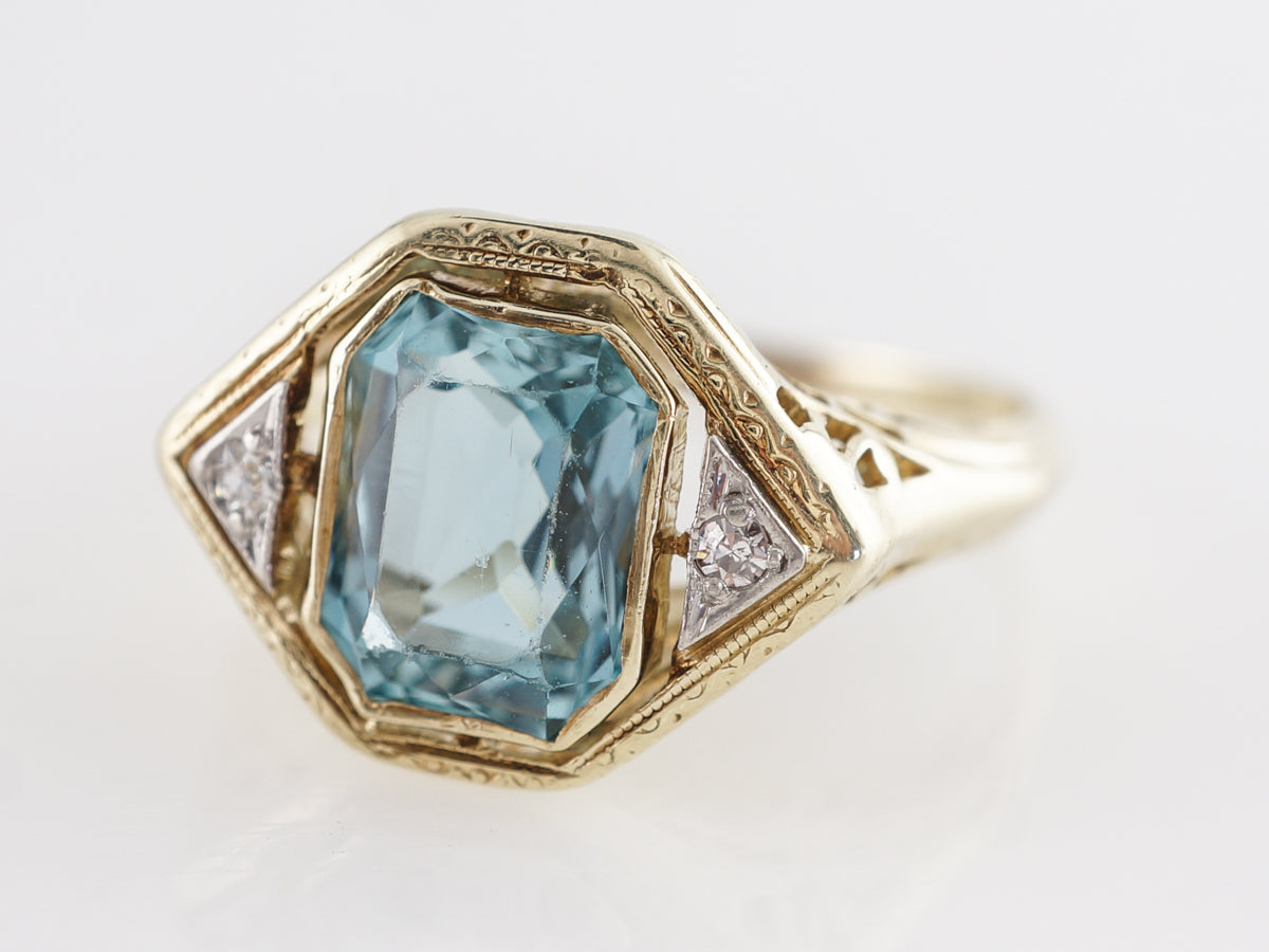 Two-Tone Floating Bezel Aquamarine Ring w/ Diamonds