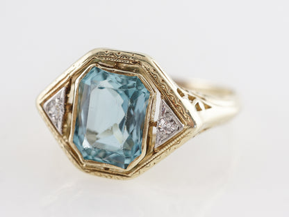 Two-Tone Floating Bezel Aquamarine Ring w/ Diamonds