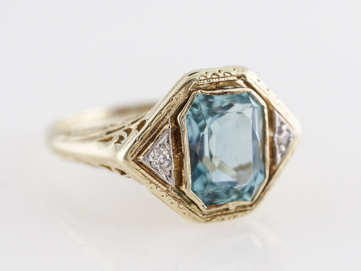 Two-Tone Floating Bezel Aquamarine Ring w/ Diamonds