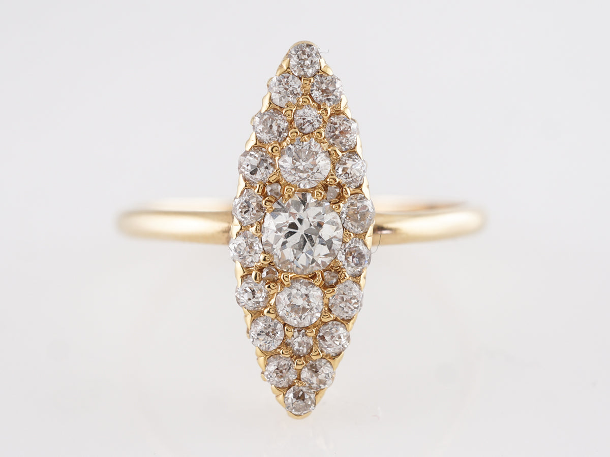 Victorian Navette Ring w/ Old European Cut Diamonds in 14k