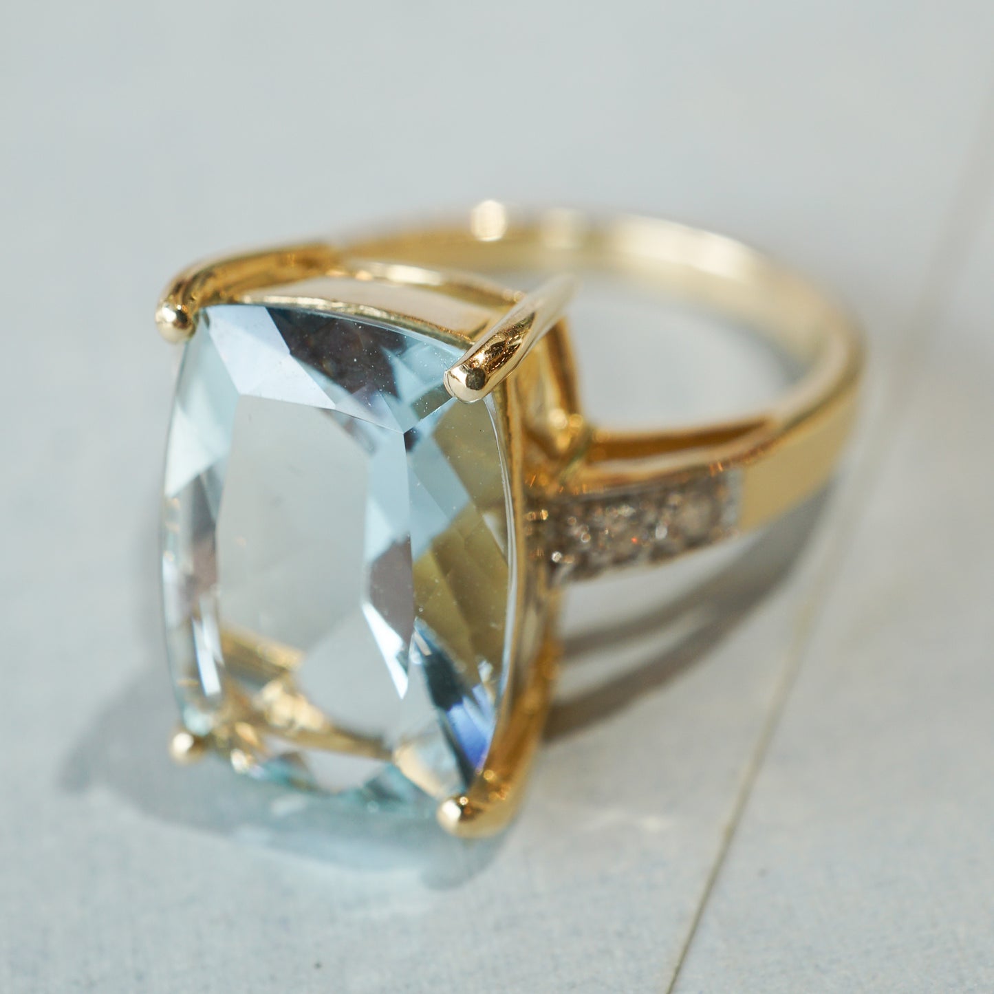 4.70 Aquamarine & Diamond Cocktail Ring in 14K Yellow Gold
