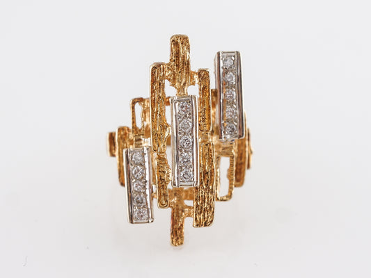 Mid-Century Bark Textured Diamond Ring 14k Yellow Gold