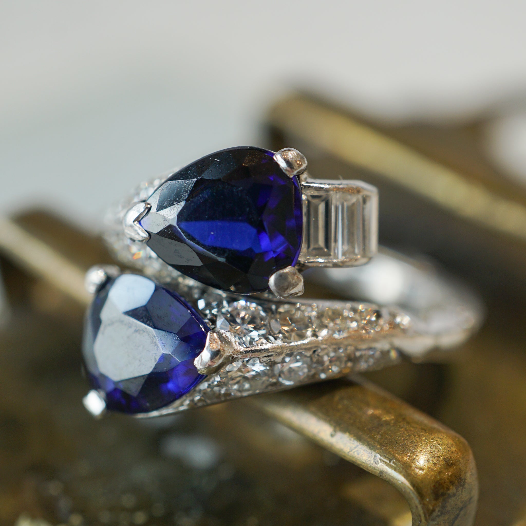 2.00 Pear Cut Sapphire & Diamond Ring in Platinum - Filigree Jewelers