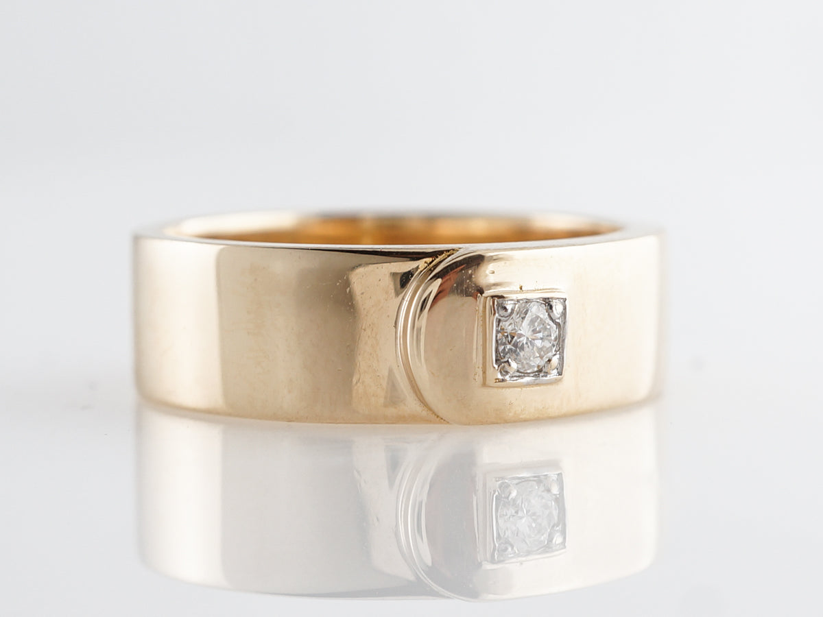 Wide Belt Ring w/ Diamond in 14k Yellow Gold