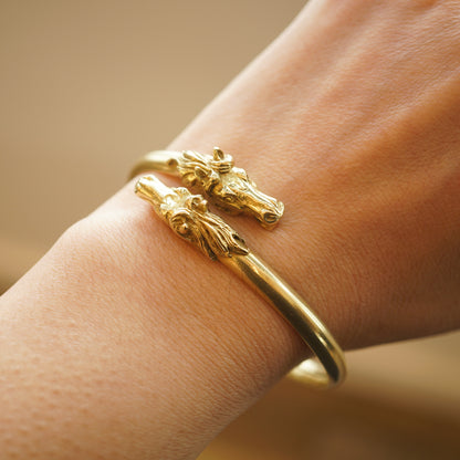 Vintage Horse Bangle Bracelet in 14k Yellow Gold