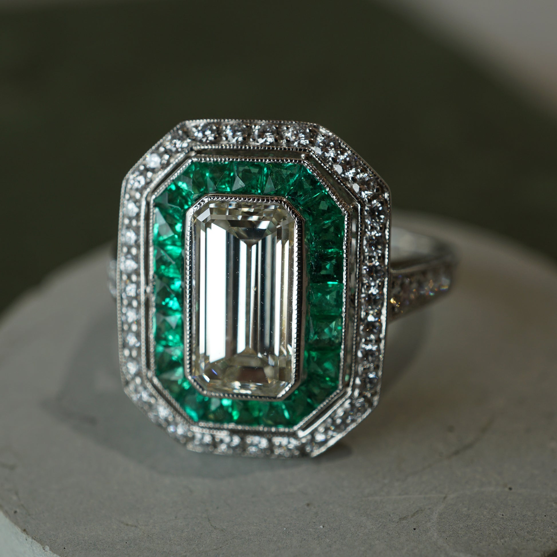 1.70 Diamond & Emerald Ring in Platinum