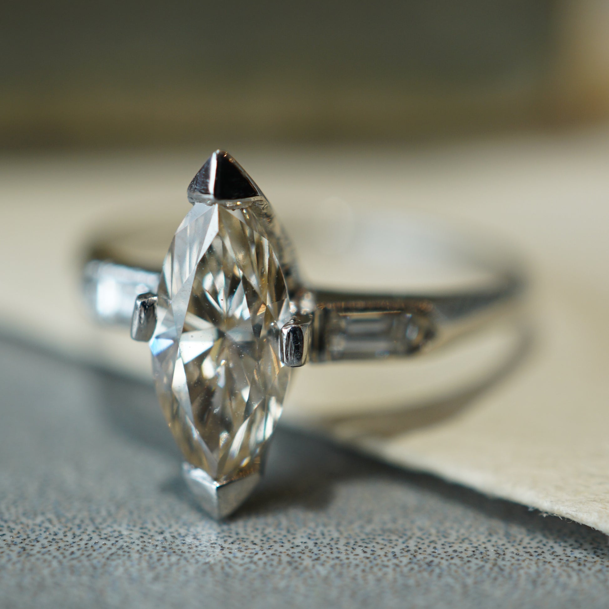 1.12 Mid-Century Marquise Diamond Engagement Ring in Platinum