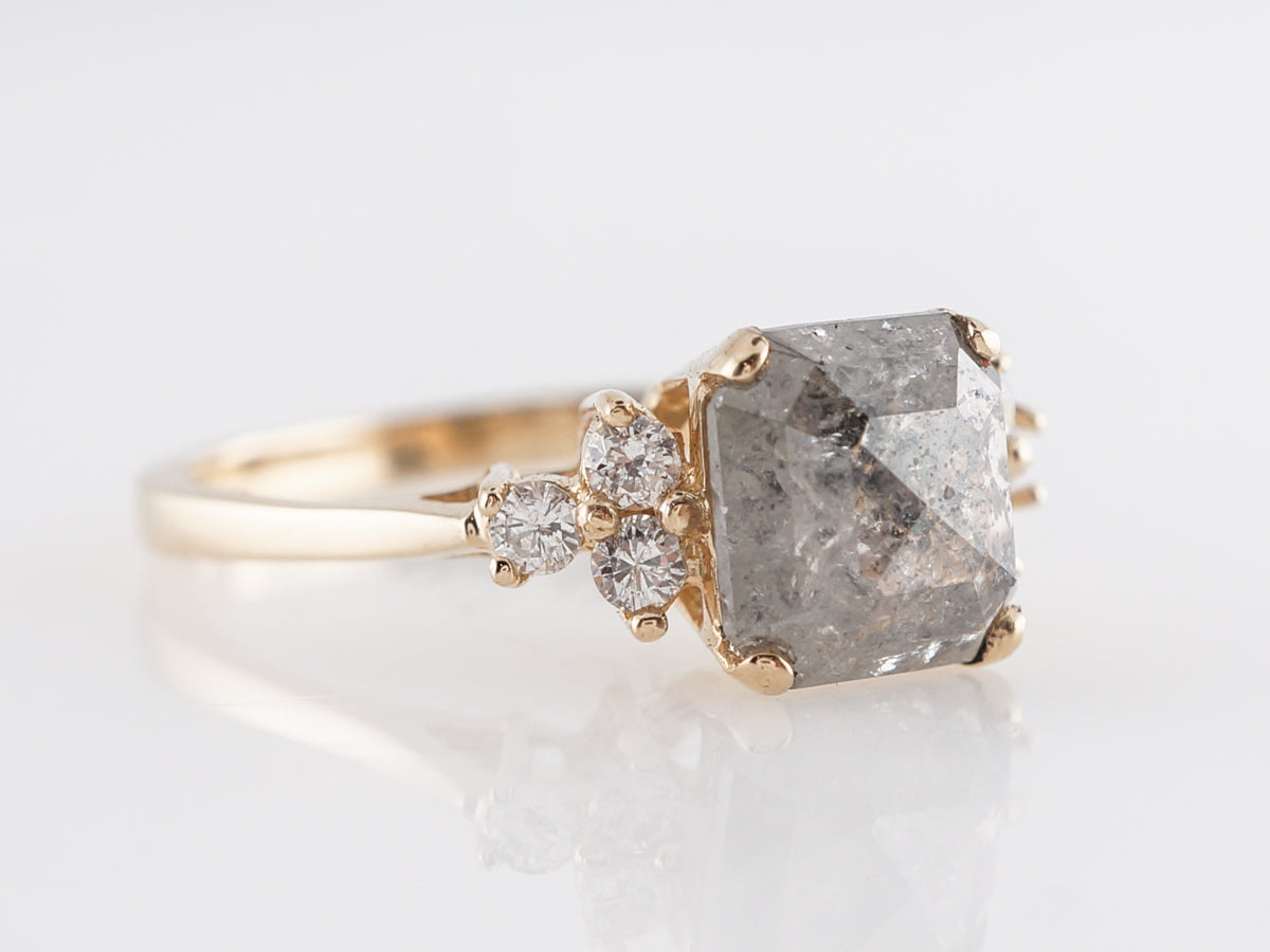 1.48 Rose Cut Grey Diamond Engagement Ring in Yellow Gold