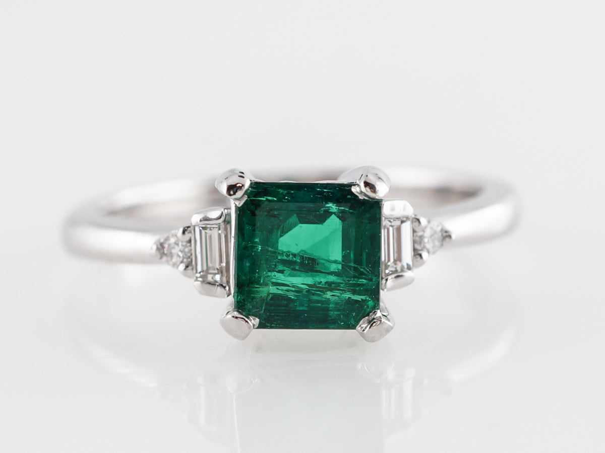 .85 Square Cut Emerald Engagement Ring in 14k White Gold