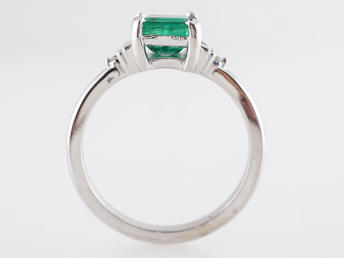 .85 Square Cut Emerald Engagement Ring in 14k White Gold