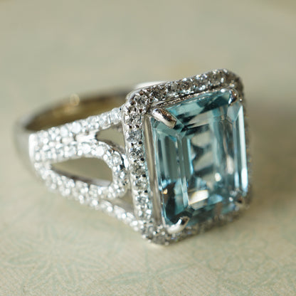 2.50 Aquamarine Ring w/ Diamond Accents in 14k White Gold