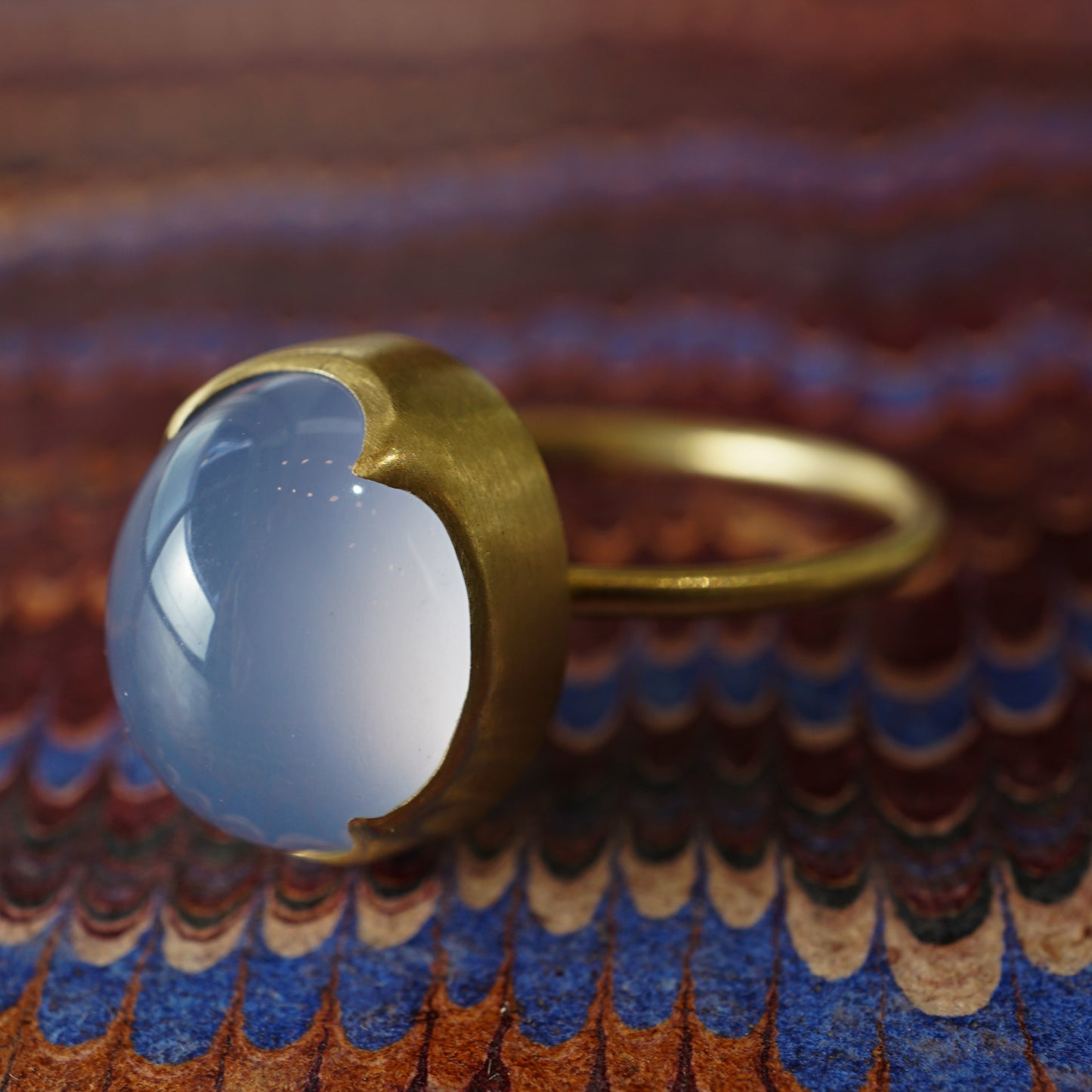 Blue Chalcedony Cocktail Ring in 18k Yellow Gold