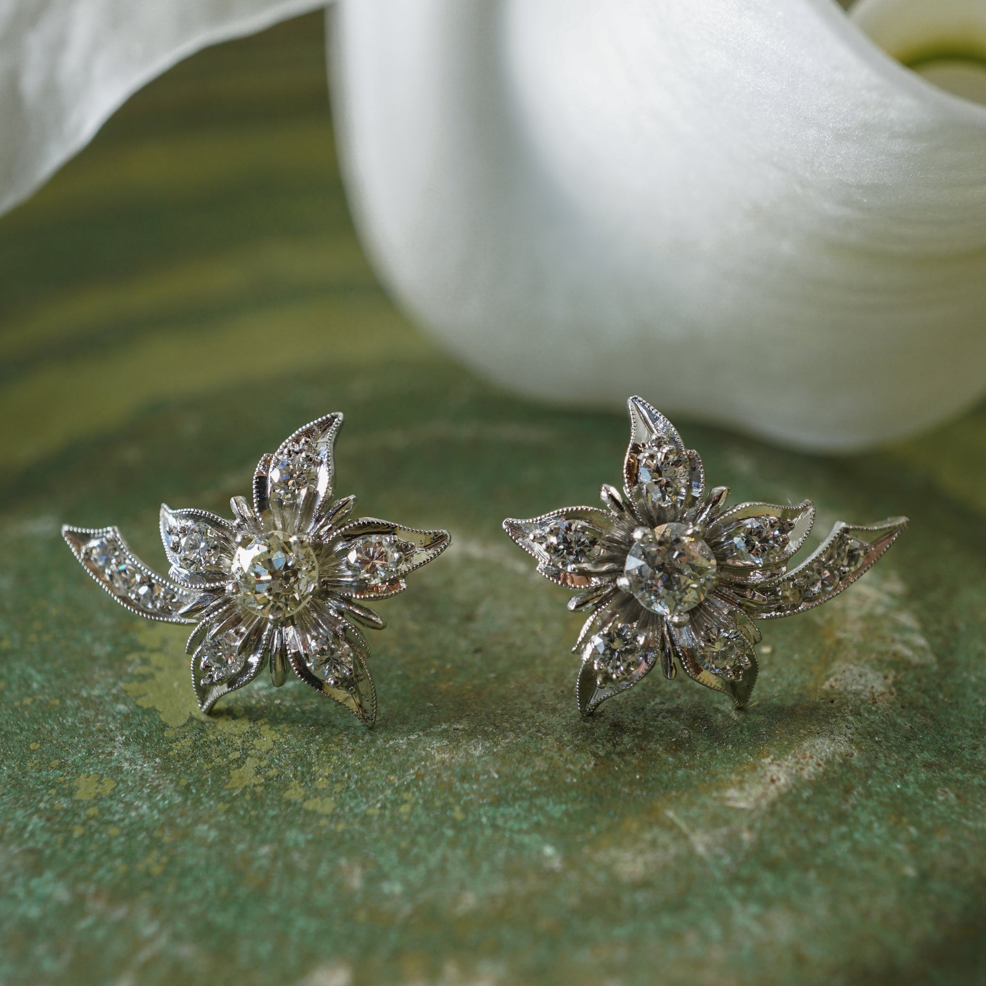 Edward Petri Art Deco Diamond Earrings in Platinum