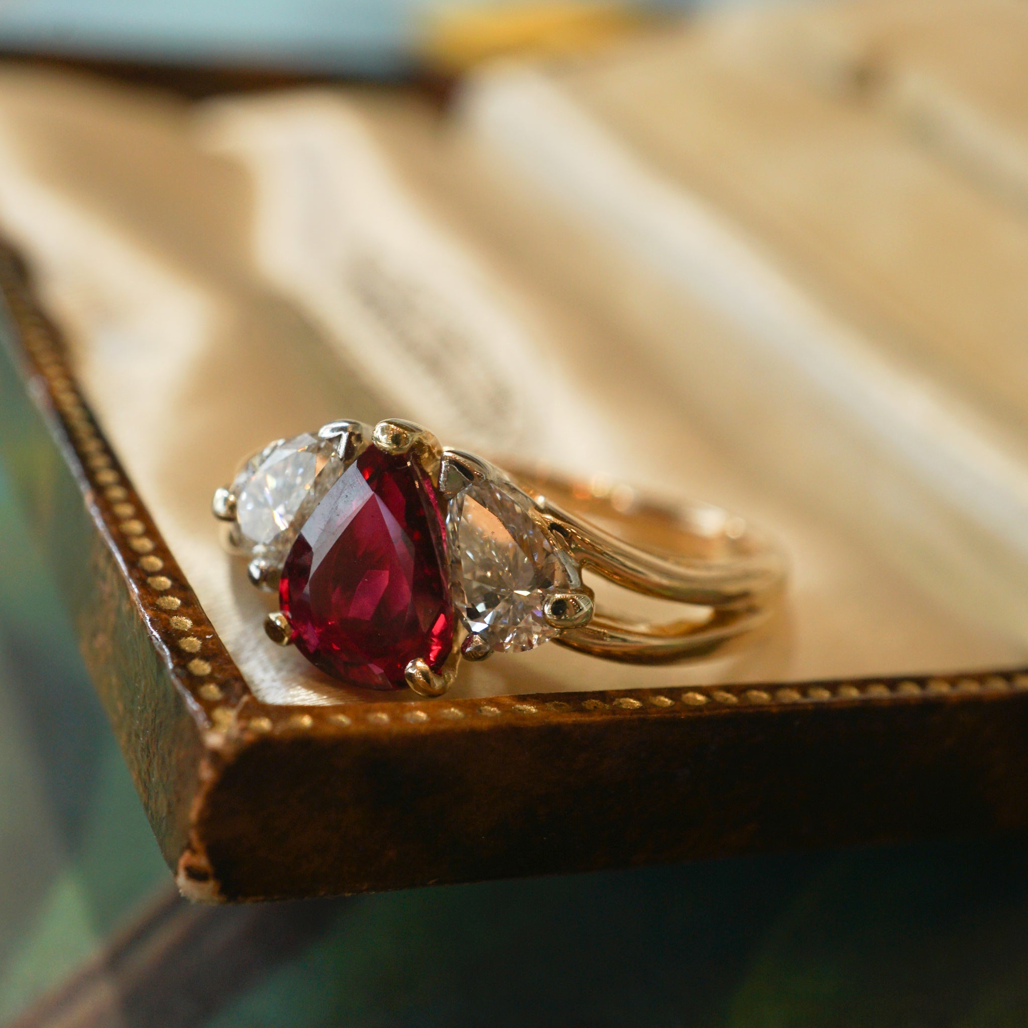 14K Pear Shape Ruby Ring with Diamonds – FERKOS FJ
