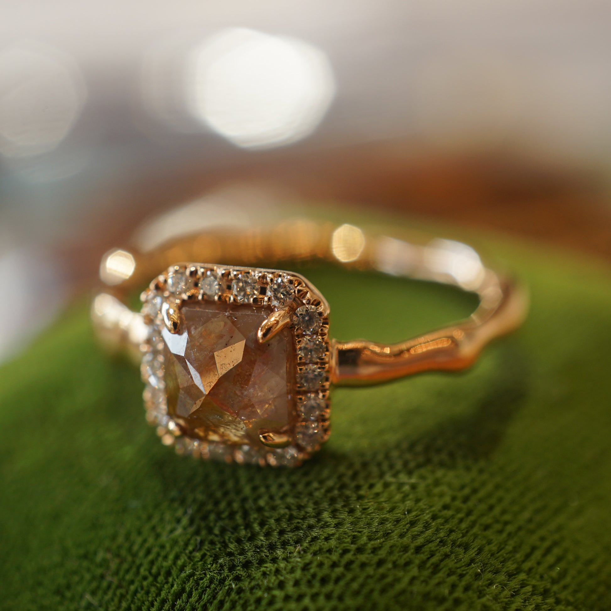 Rustic Cognac Diamond Engagement Ring in 18K Rose Gold