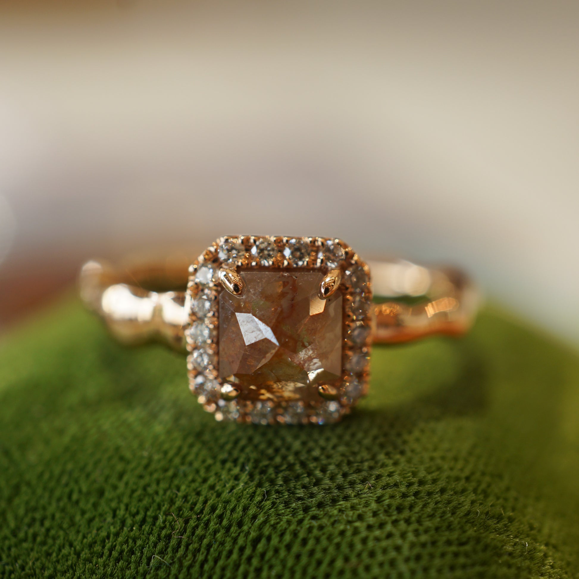 Rustic Cognac Diamond Engagement Ring in 18K Rose Gold