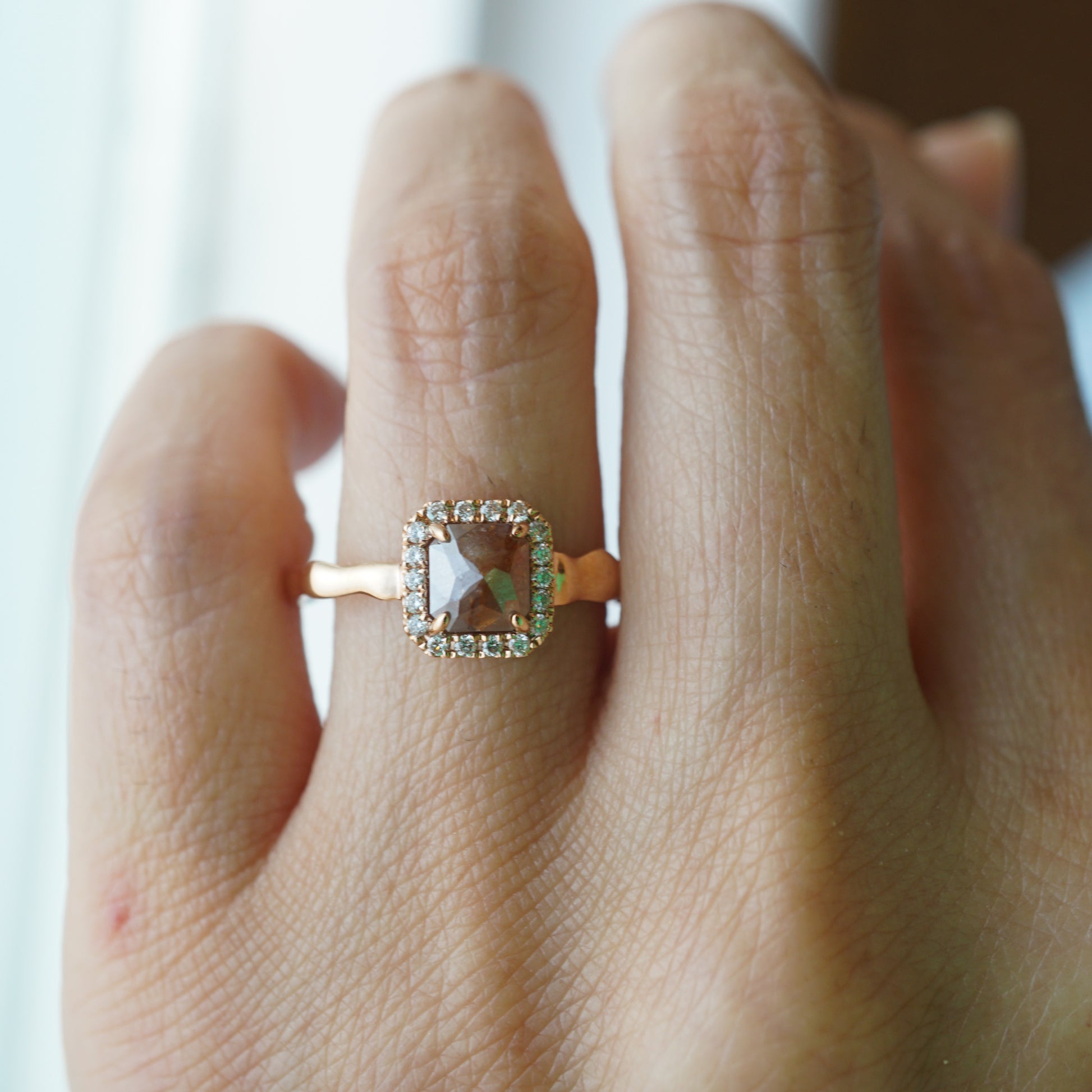 Rustic Cognac Diamond Engagement Ring in 18K Rose Gold
