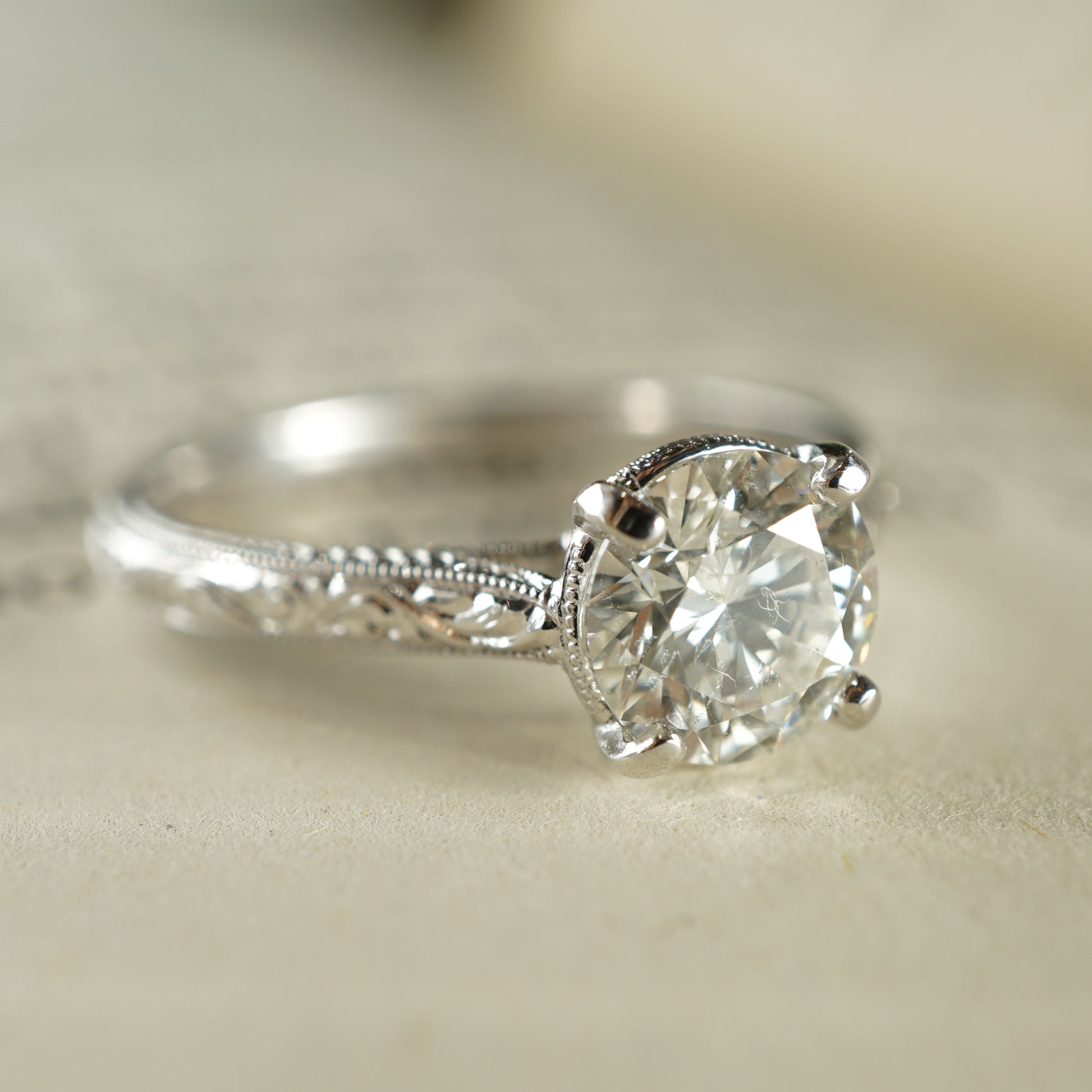 1.04 Art Deco Diamond Engagement Ring in 18K White Gold