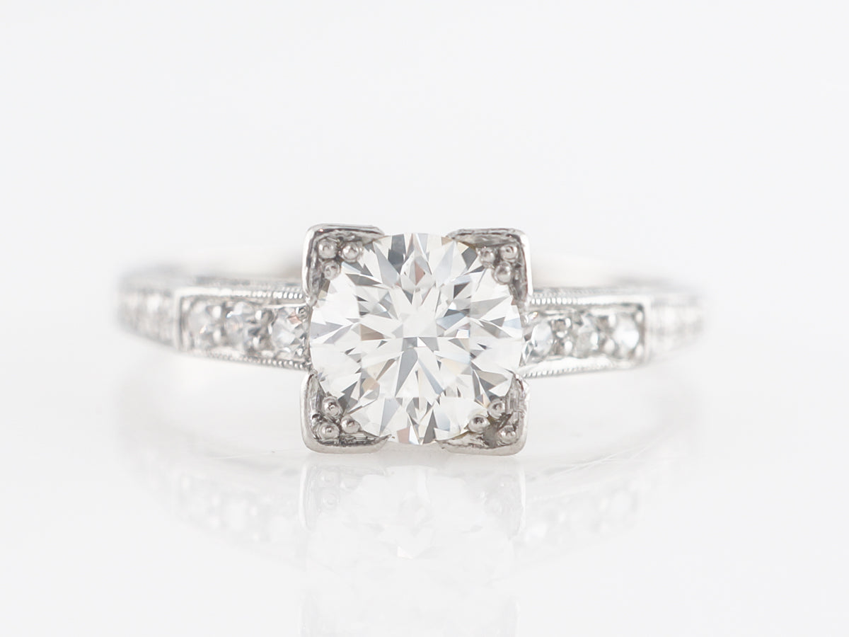 Vintage Round Brilliant Cut Diamond Engagement Ring in Platinum