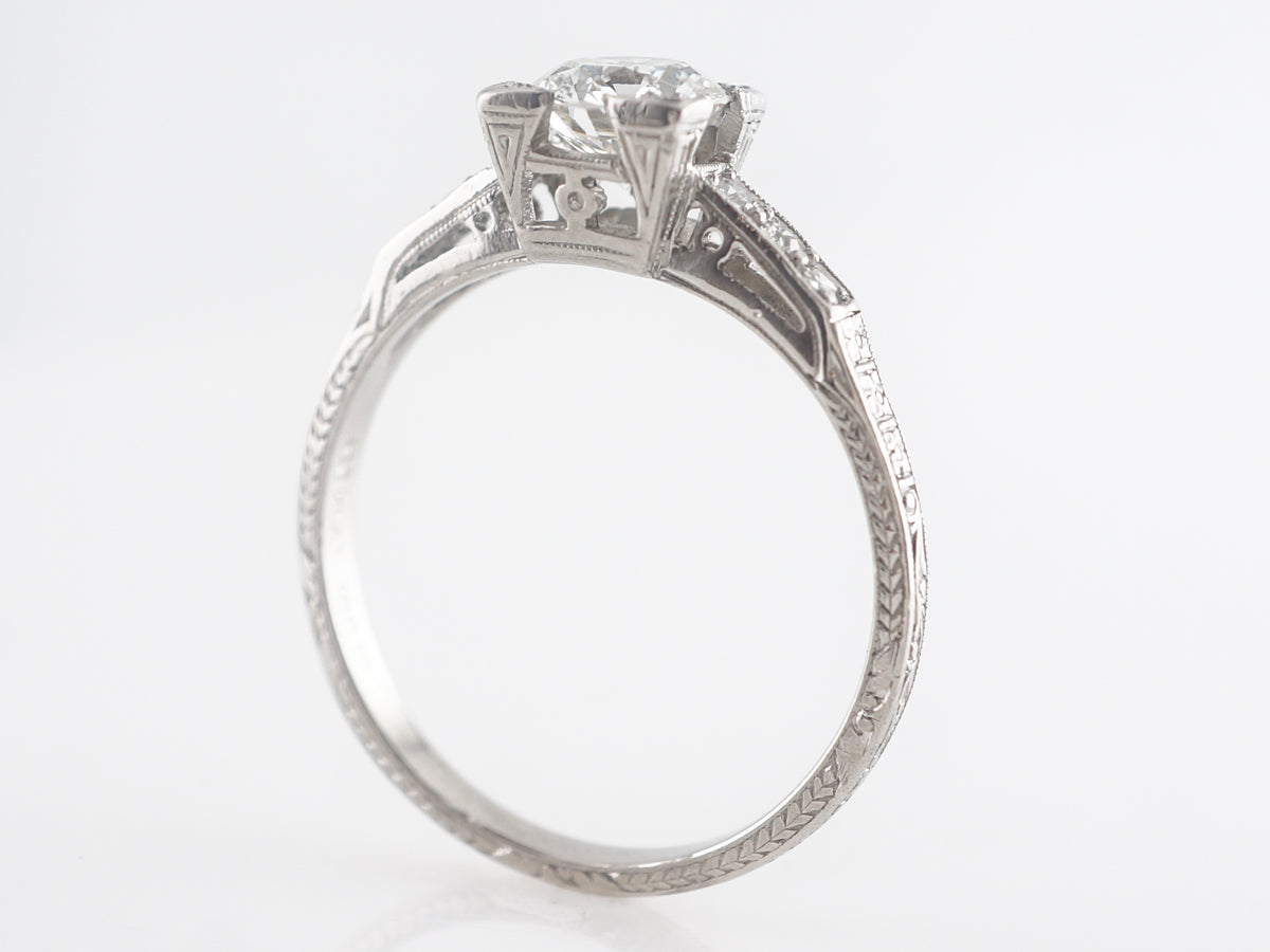 Vintage Round Brilliant Cut Diamond Engagement Ring in Platinum