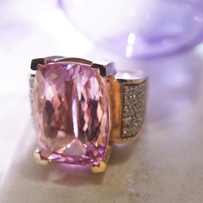 Kunzite & Diamond Cocktail Ring in 14k Yellow Gold