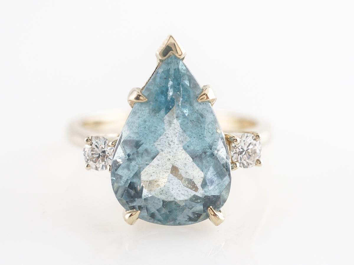 4 Carat Pear Cut Aquamarine Ring w/ Diamonds in 14k