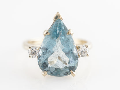 4 Carat Pear Cut Aquamarine Ring w/ Diamonds in 14k