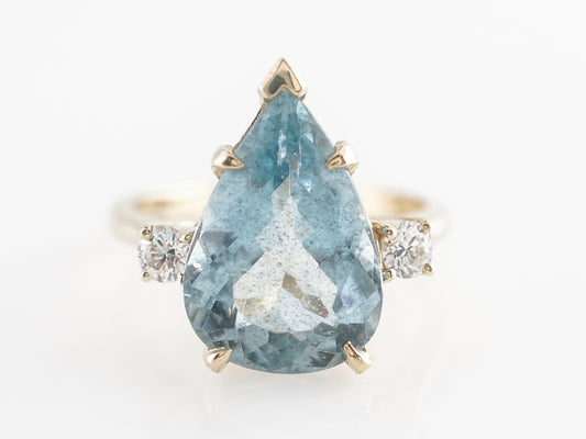 4 Carat Pear Cut Aquamarine Ring w/ Diamonds in 14k