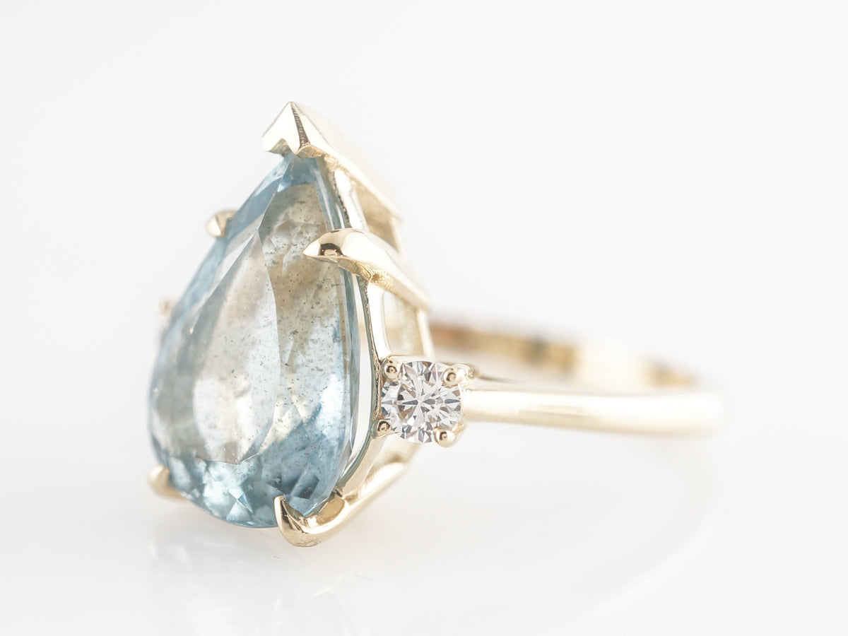 4 Carat Pear Cut Aquamarine Ring w/ Diamonds in 14k