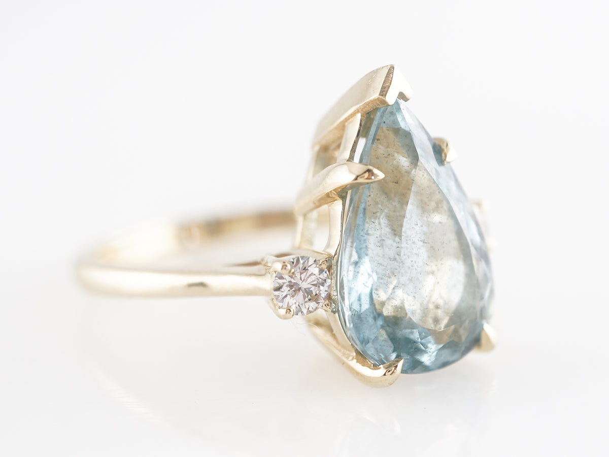 4 Carat Pear Cut Aquamarine Ring w/ Diamonds in 14k